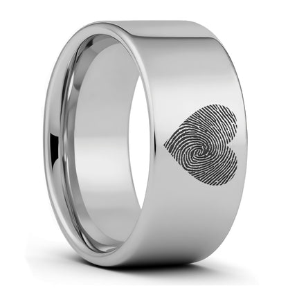 Anillo de tungsteno con huella dactilar de corazón personalizado para hombre