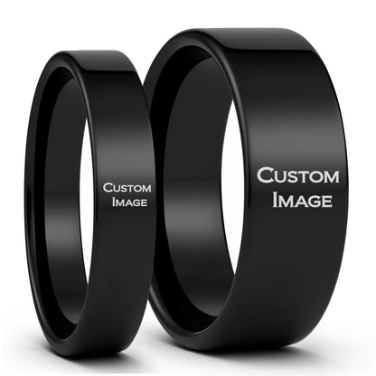 Custom Image Engraved Tungsten Couple's Matching Ring Set