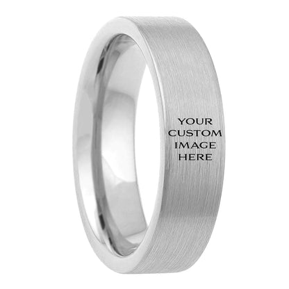 Custom Image Engraved Brushed Tungsten Men's Ring