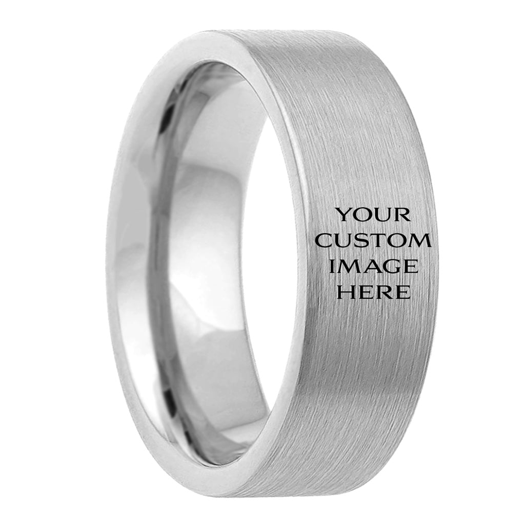 Custom Image Engraved Brushed Tungsten Men's Ring