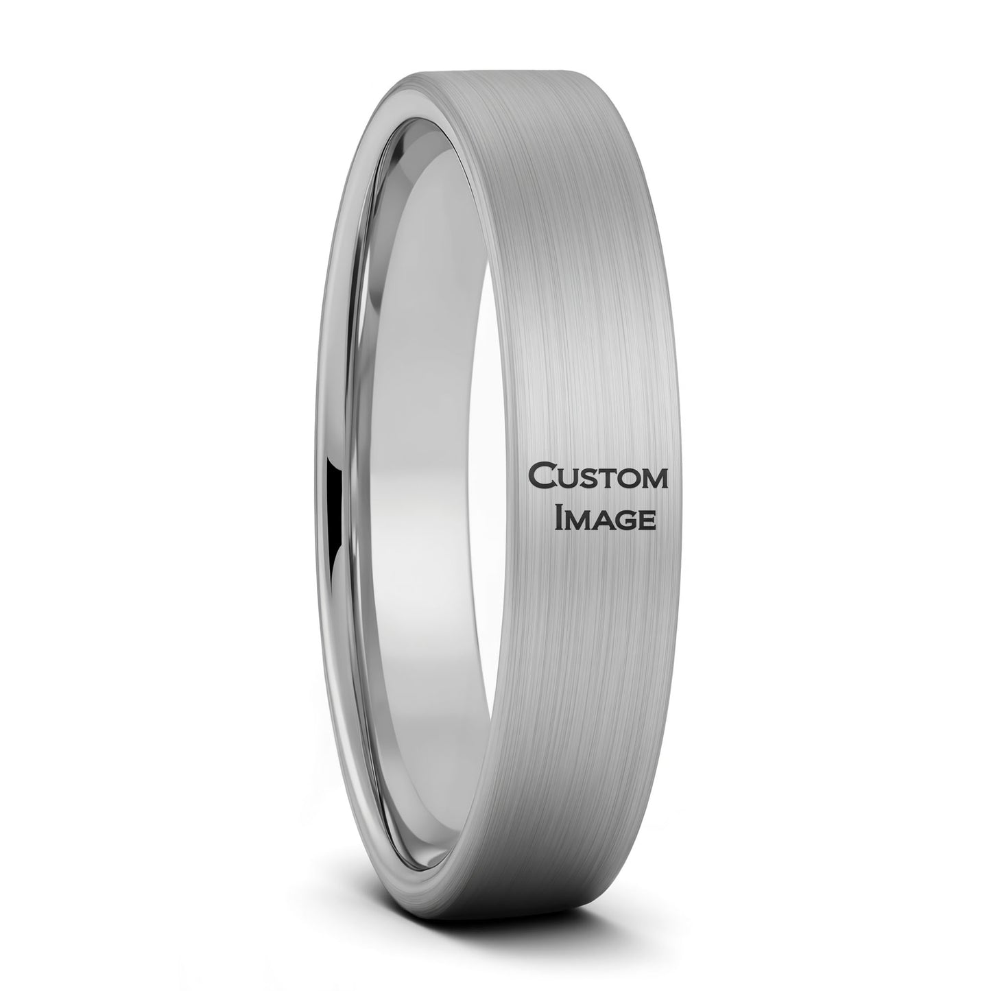 Bague pour femme en tungstène doré brossé gravée avec image personnalisée