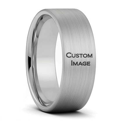 Custom Image Engraved Brushed Tungsten Men's Ring