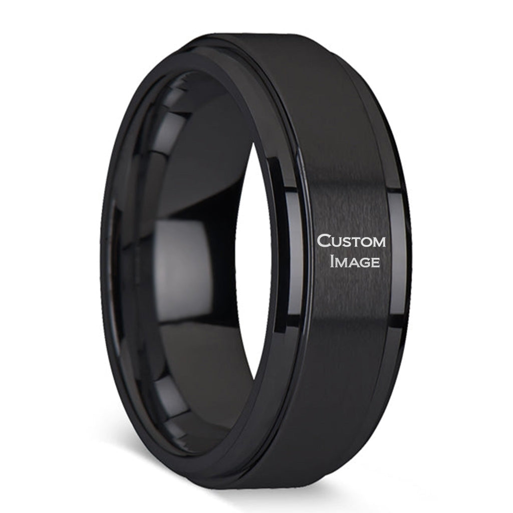 Custom Image Engraved Spinner Tungsten Men's Ring