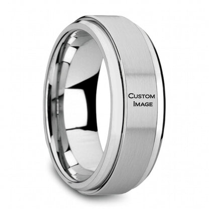 Custom Image Engraved Spinner Tungsten Men's Ring
