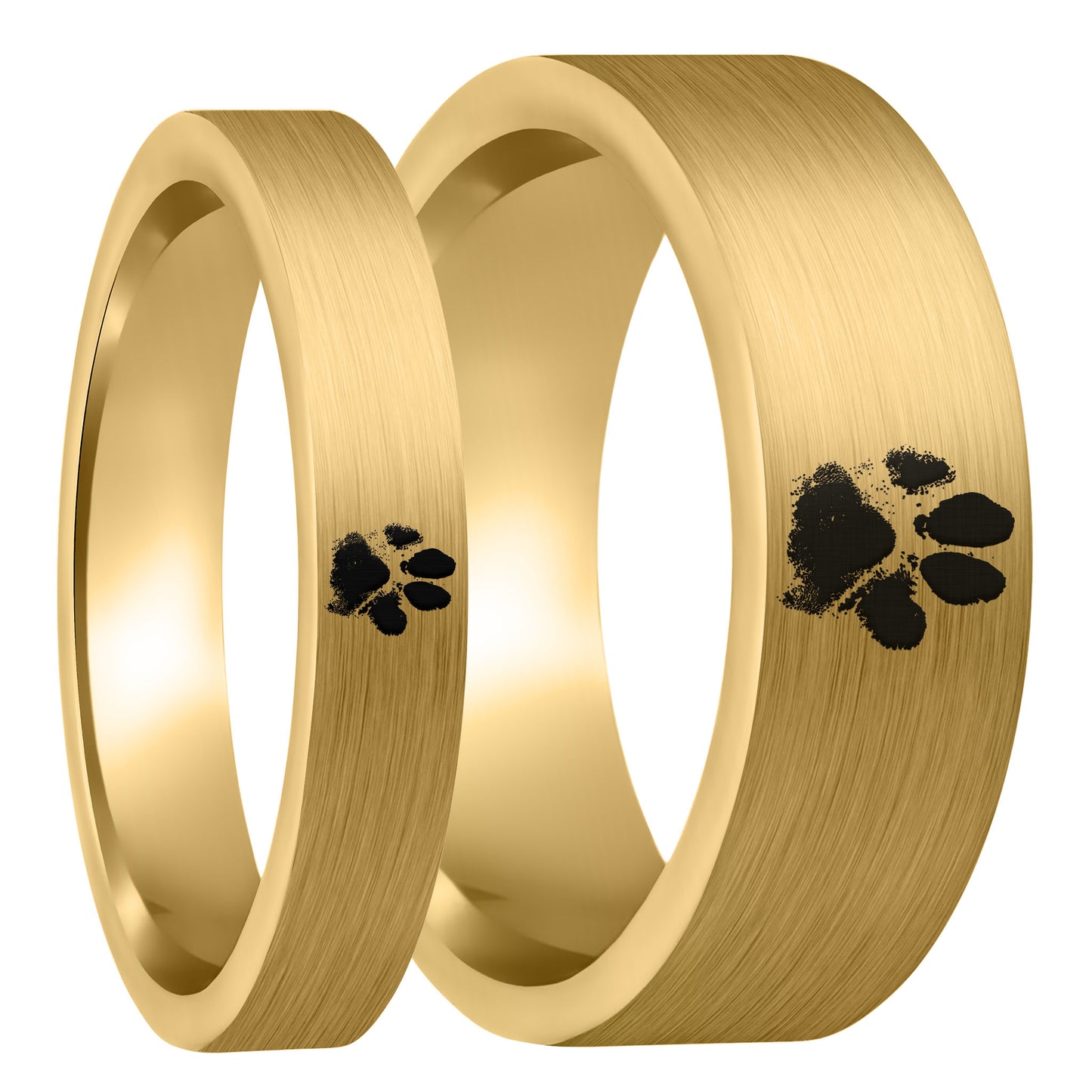 Custom Paw Print Brushed Gold Tungsten Couple's Matching Ring Set