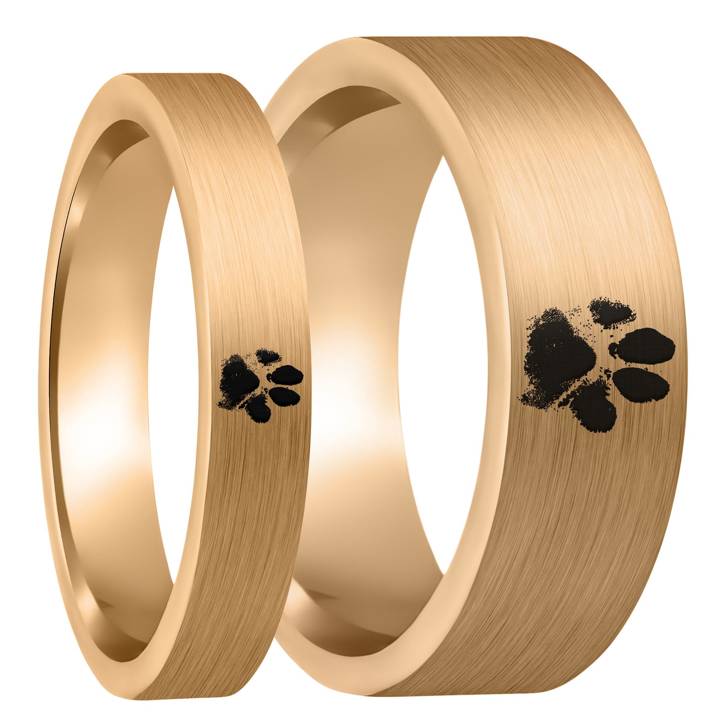 Custom Paw Print Brushed Rose Gold Tungsten Couple's Matching Ring Set