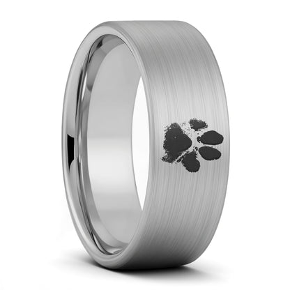 Custom Paw Print Brushed Tungsten Men's Ring