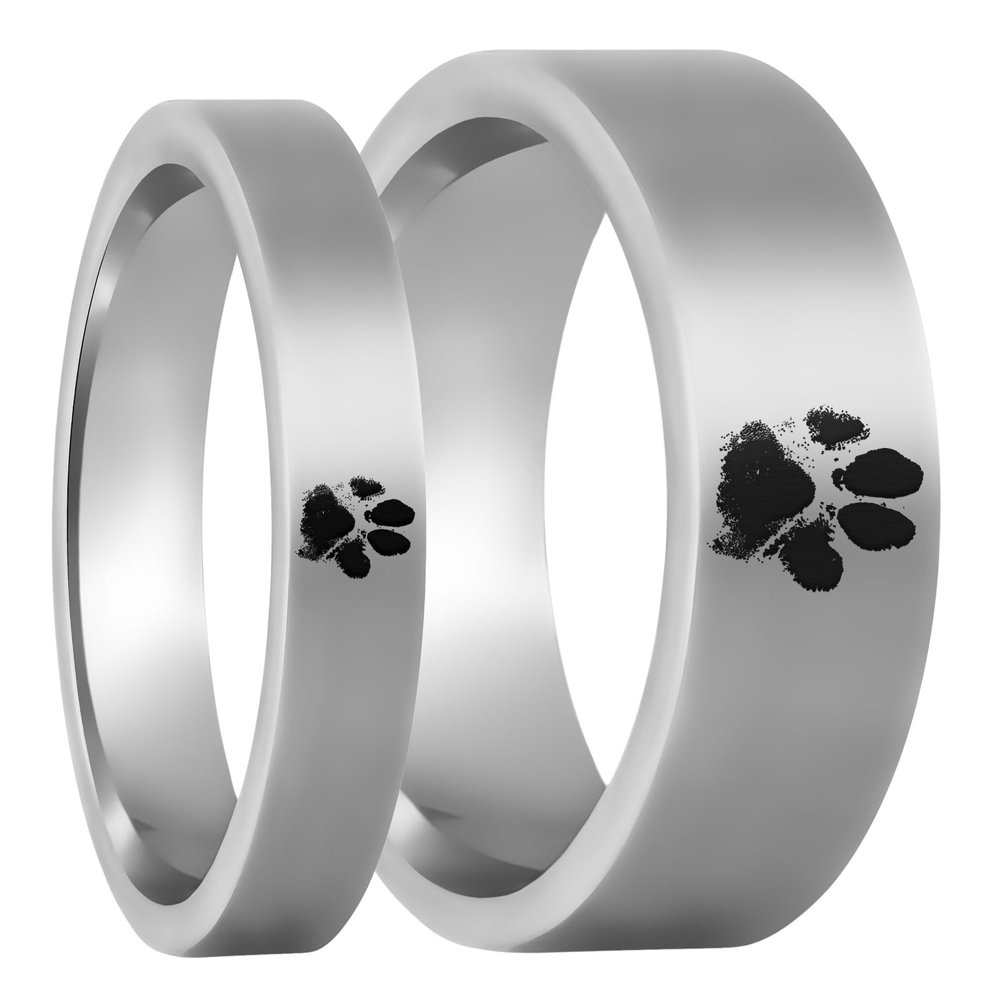 Custom Paw Print Tungsten Couple's Matching Ring Set