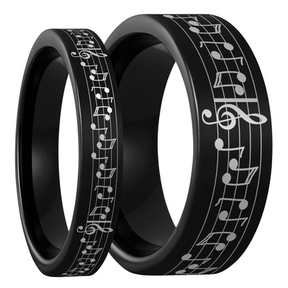 Custom Song Music Notes Tungsten Couple's Matching Ring Set