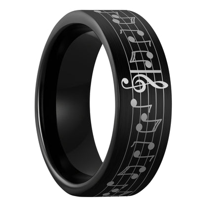 Anillo de tungsteno dorado cepillado con notas musicales y canción personalizada para hombre