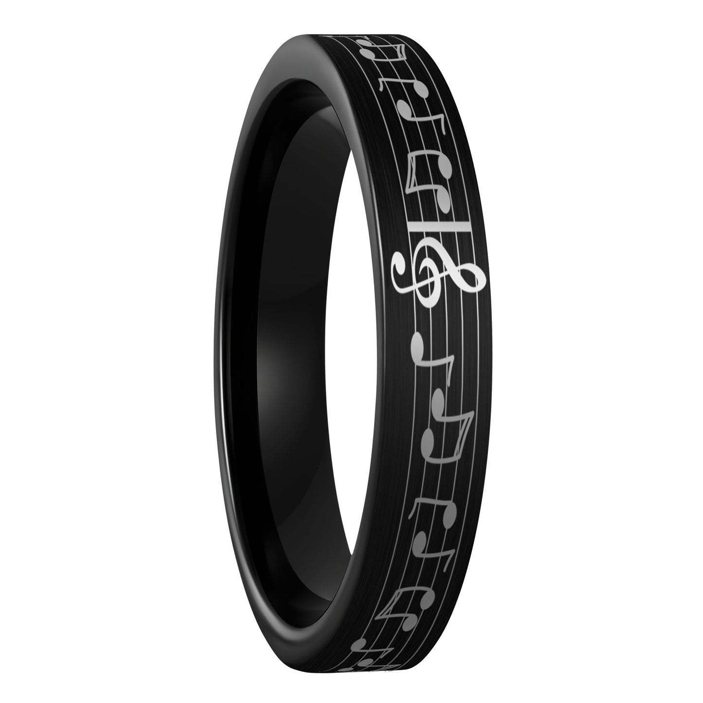 Custom Song Music Notes Brushed Black Tungsten Women's Ring