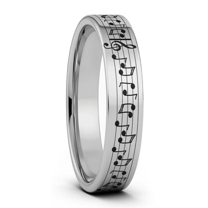 Banda de boda para mujer de tungsteno con notas musicales