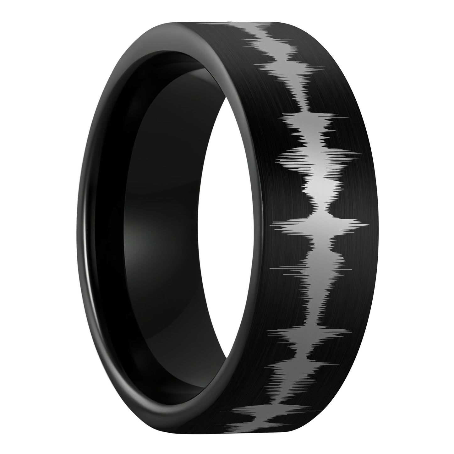 Custom Soundwave Brushed Black Tungsten Men's Ring