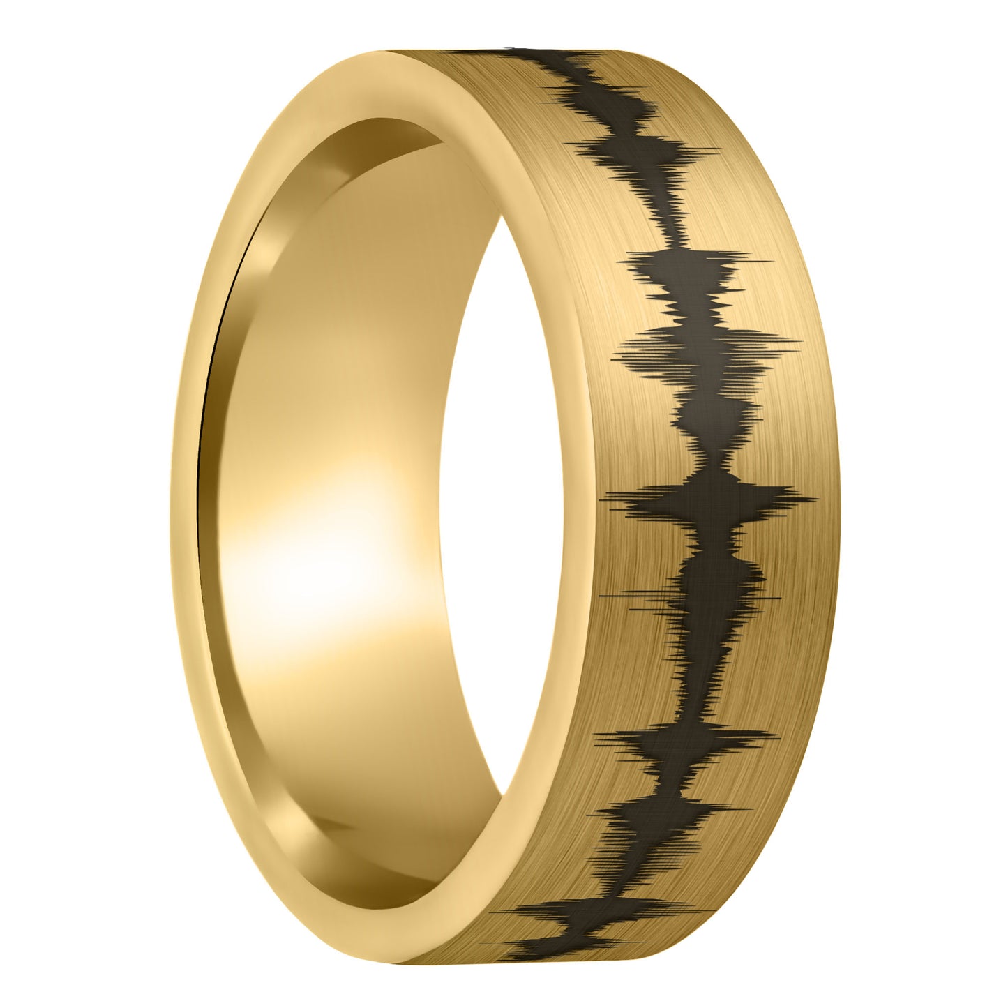 Custom Soundwave Brushed Gold Tungsten Men's Ring