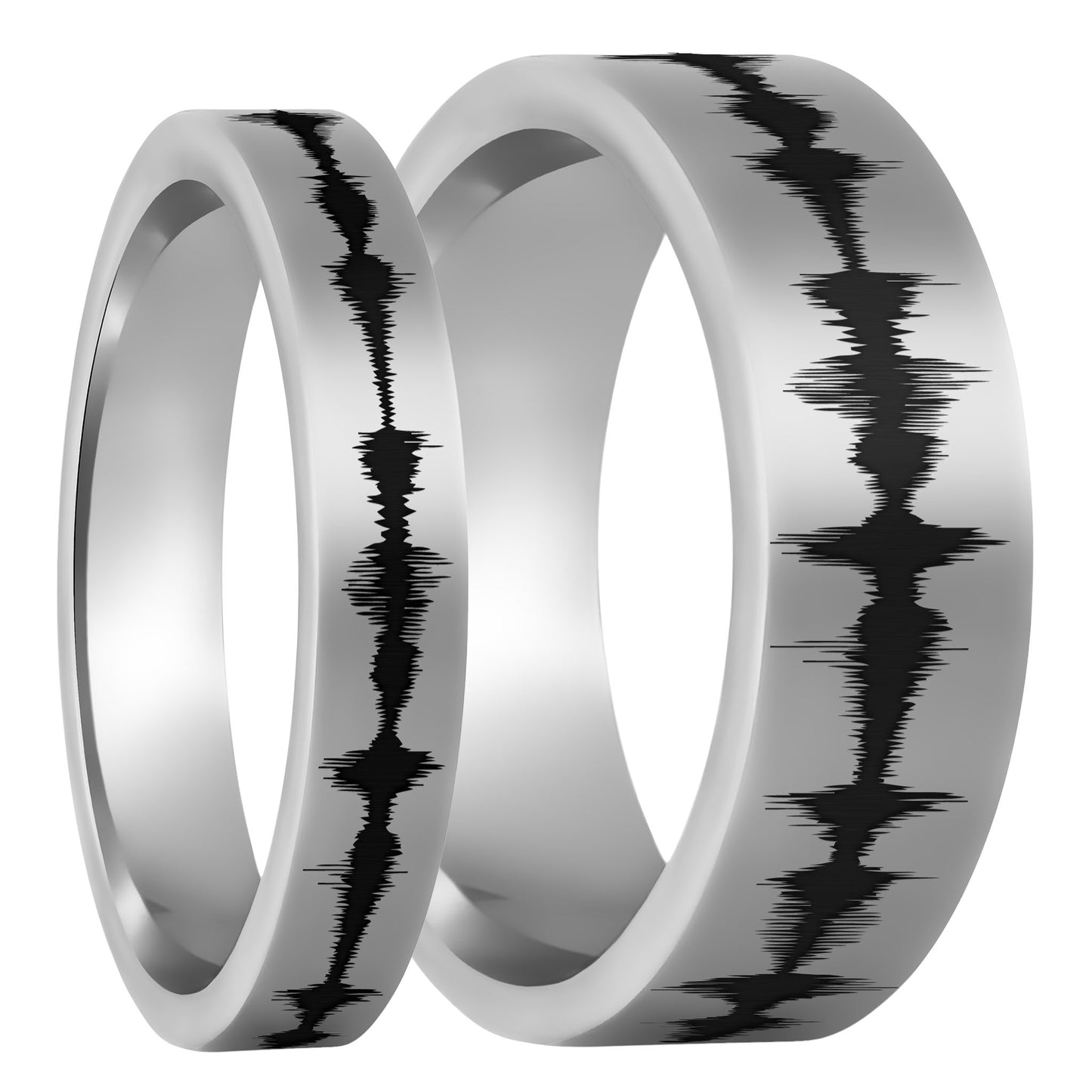 Custom Soundwave Tungsten Couple's Matching Ring Set