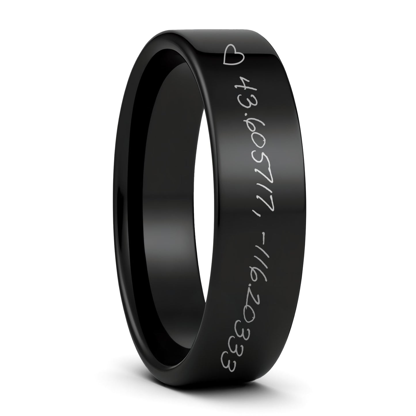 Bague pour homme en tungstène avec coordonnées manuscrites personnalisées
