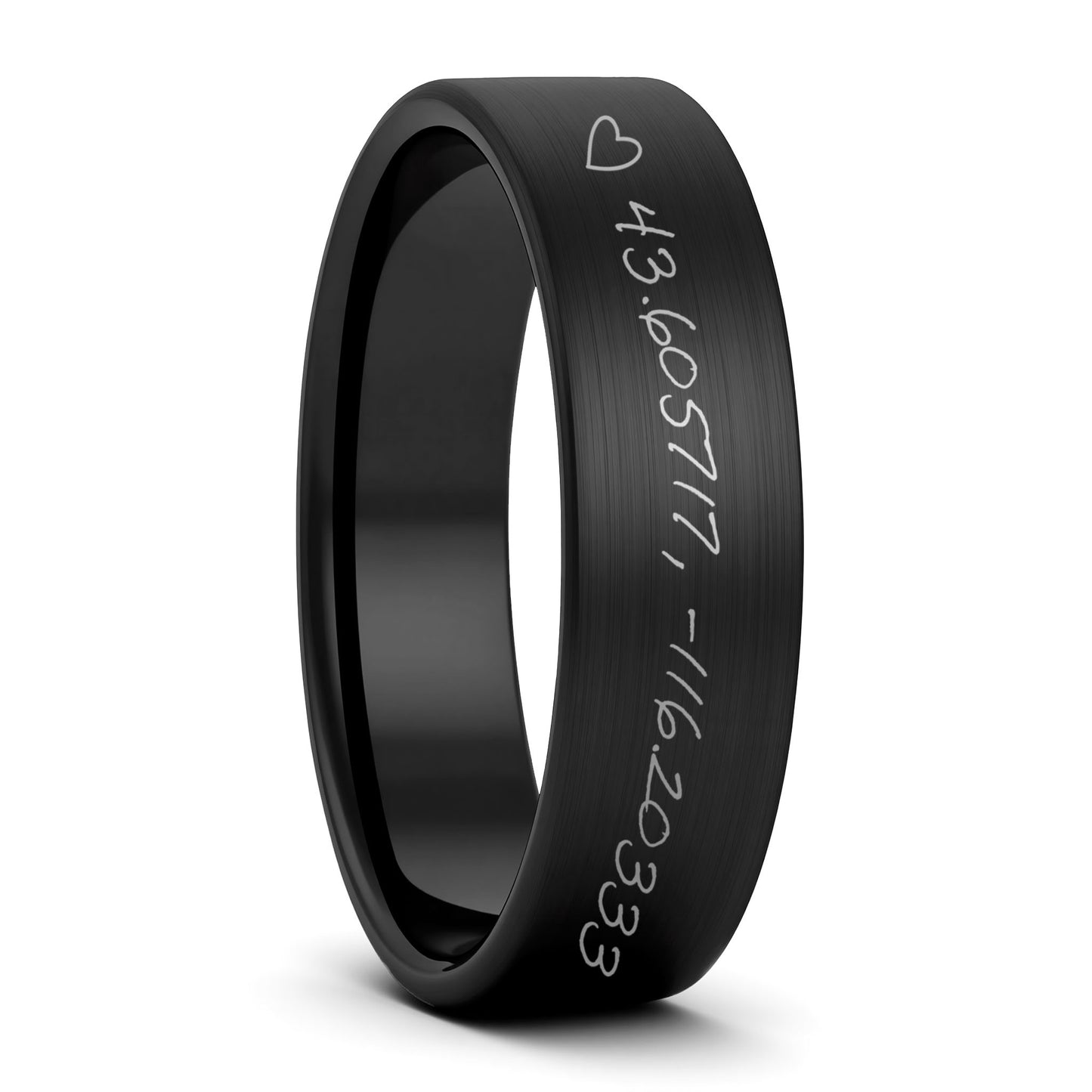 Custom Handwritten Coordinates Brushed Tungsten Men's Ring
