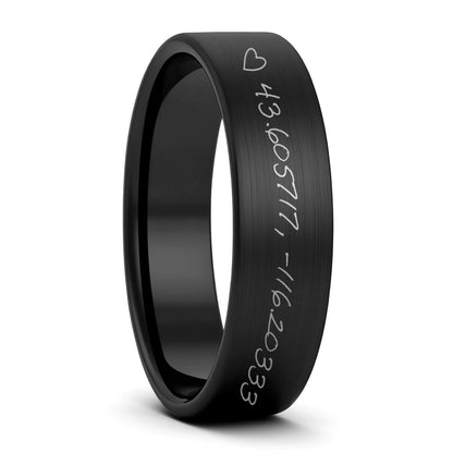Custom Handwritten Coordinates Brushed Tungsten Men's Ring