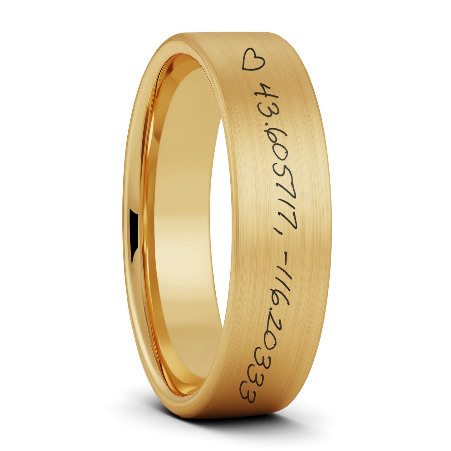 Custom Handwritten Coordinates Brushed Tungsten Men's Ring