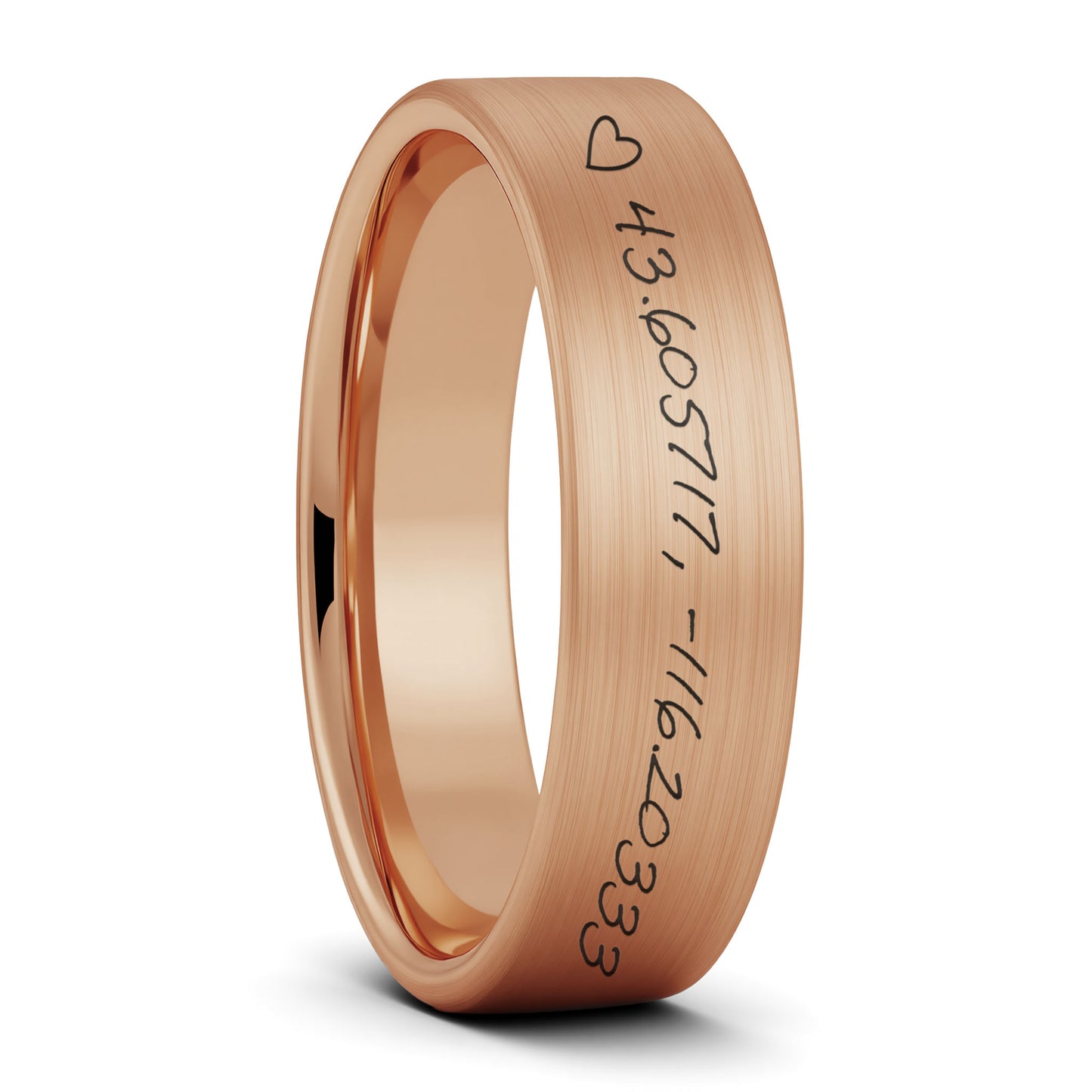 Custom Handwritten Coordinates Brushed Tungsten Men's Ring