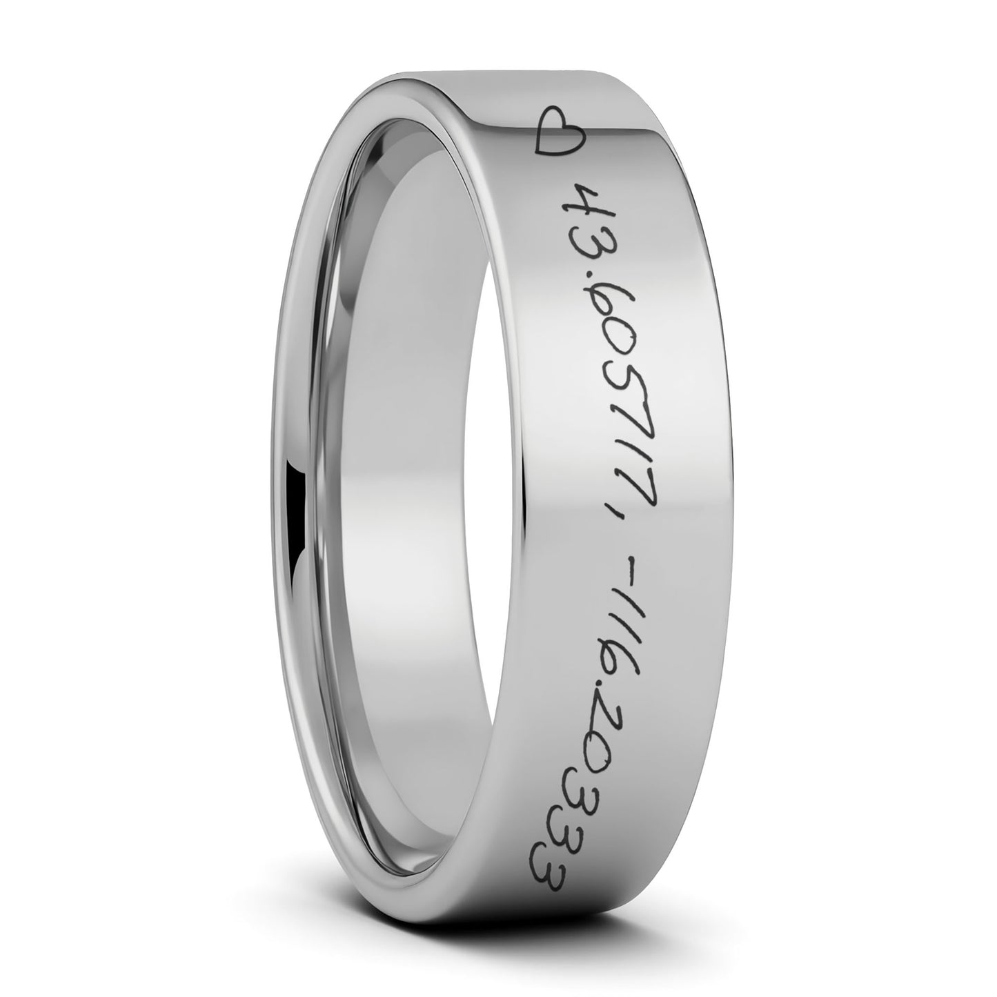 Bague pour homme en tungstène avec coordonnées manuscrites personnalisées