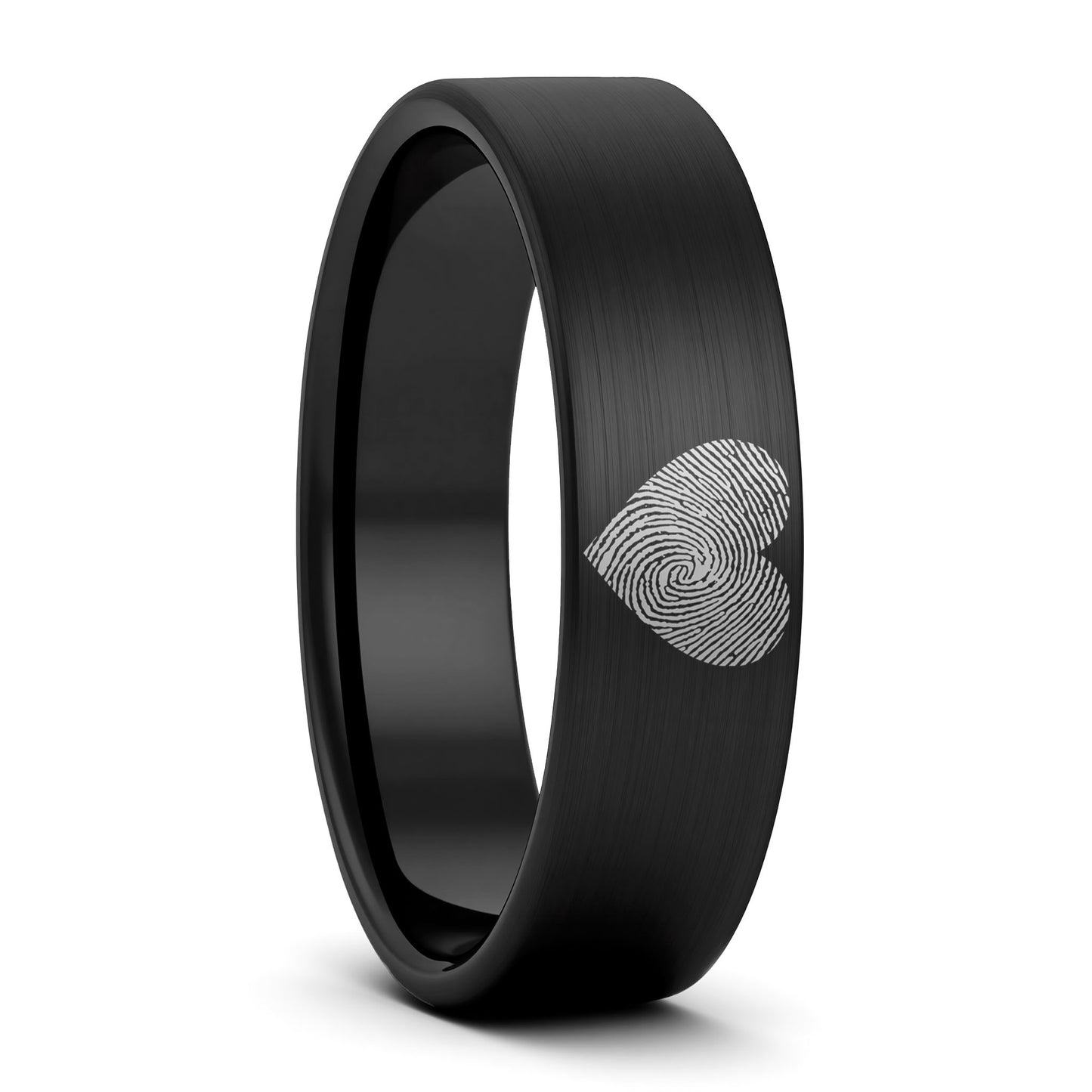 Bague pour hommes en tungstène doré brossé avec empreinte digitale en forme de cœur personnalisée