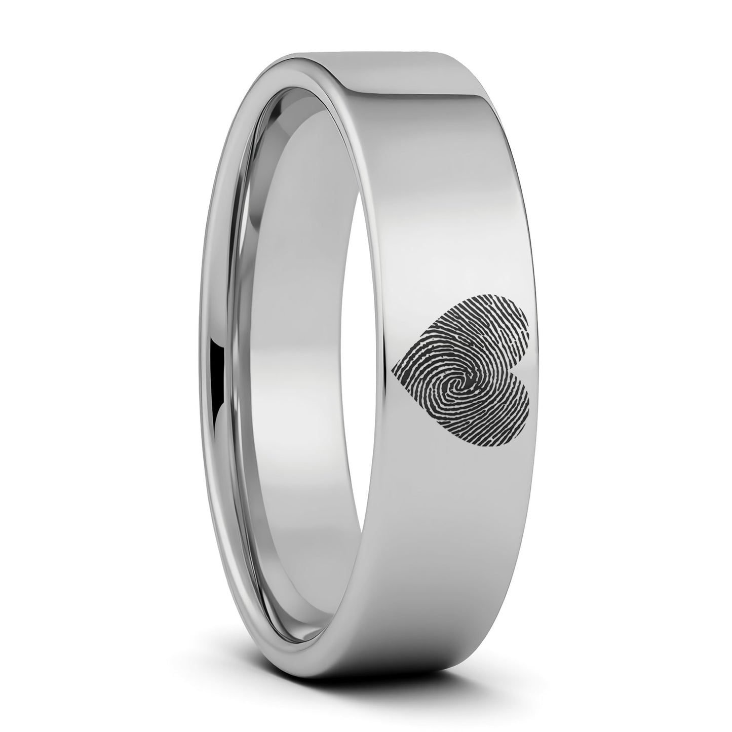 Custom Heart Fingerprint Tungsten Women's Ring