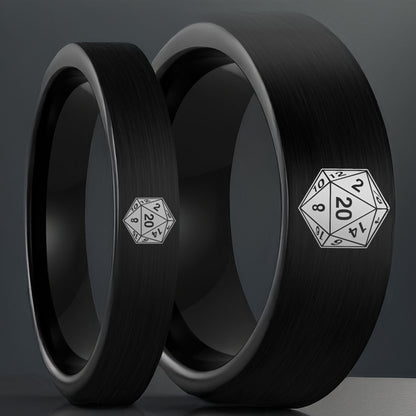D20 Brushed Black Tungsten Couple's Matching Wedding Band Set
