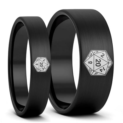 D20 Brushed Black Tungsten Couple's Matching Wedding Band Set