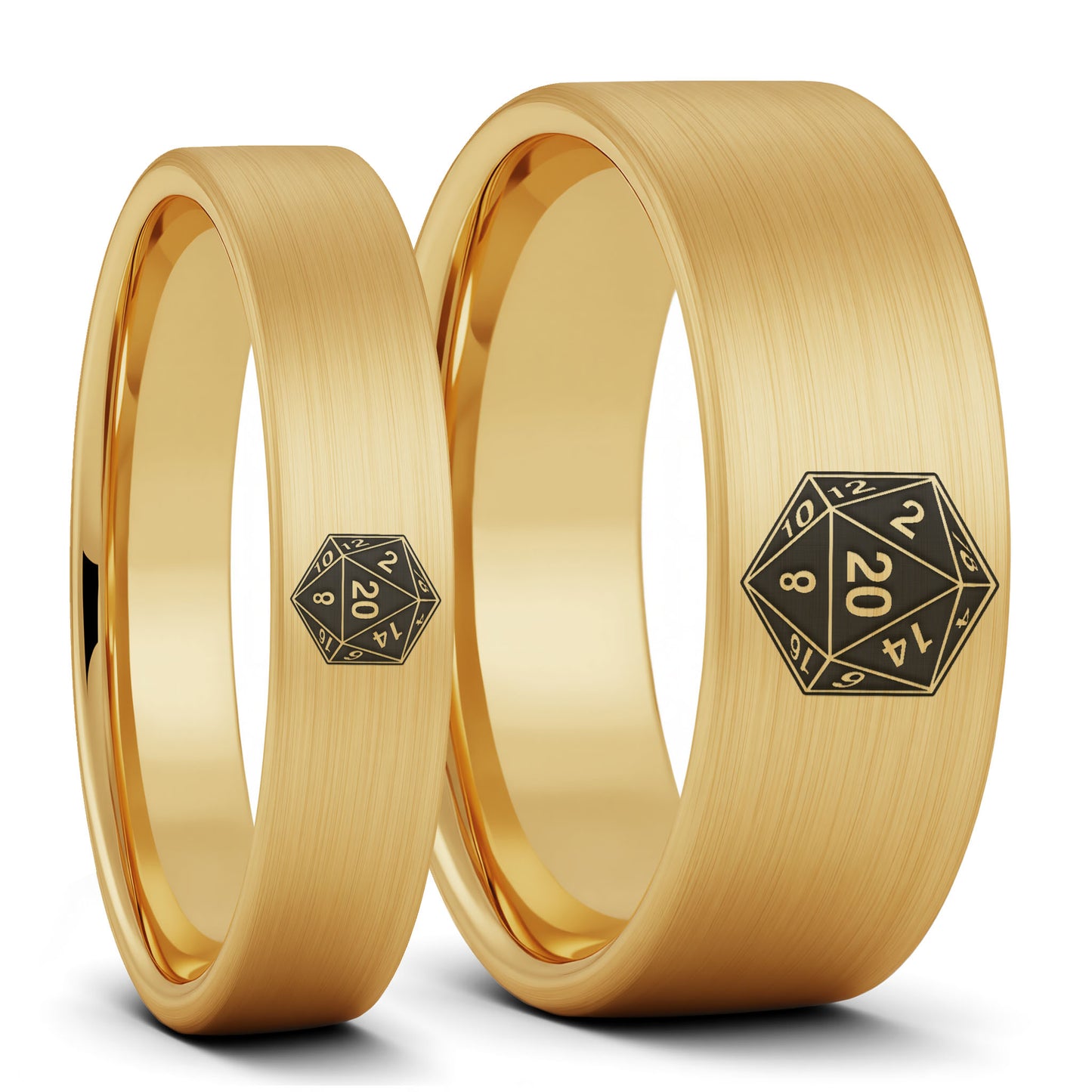 D20 Brushed Gold Tungsten Couple's Matching Wedding Band Set