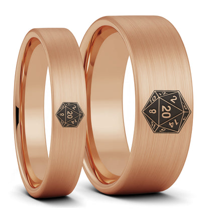 D20 Brushed Tungsten Couple's Matching Wedding Band Set