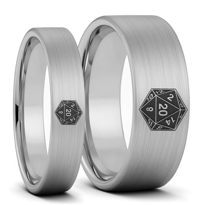 D20 Brushed Tungsten Couple's Matching Wedding Band Set