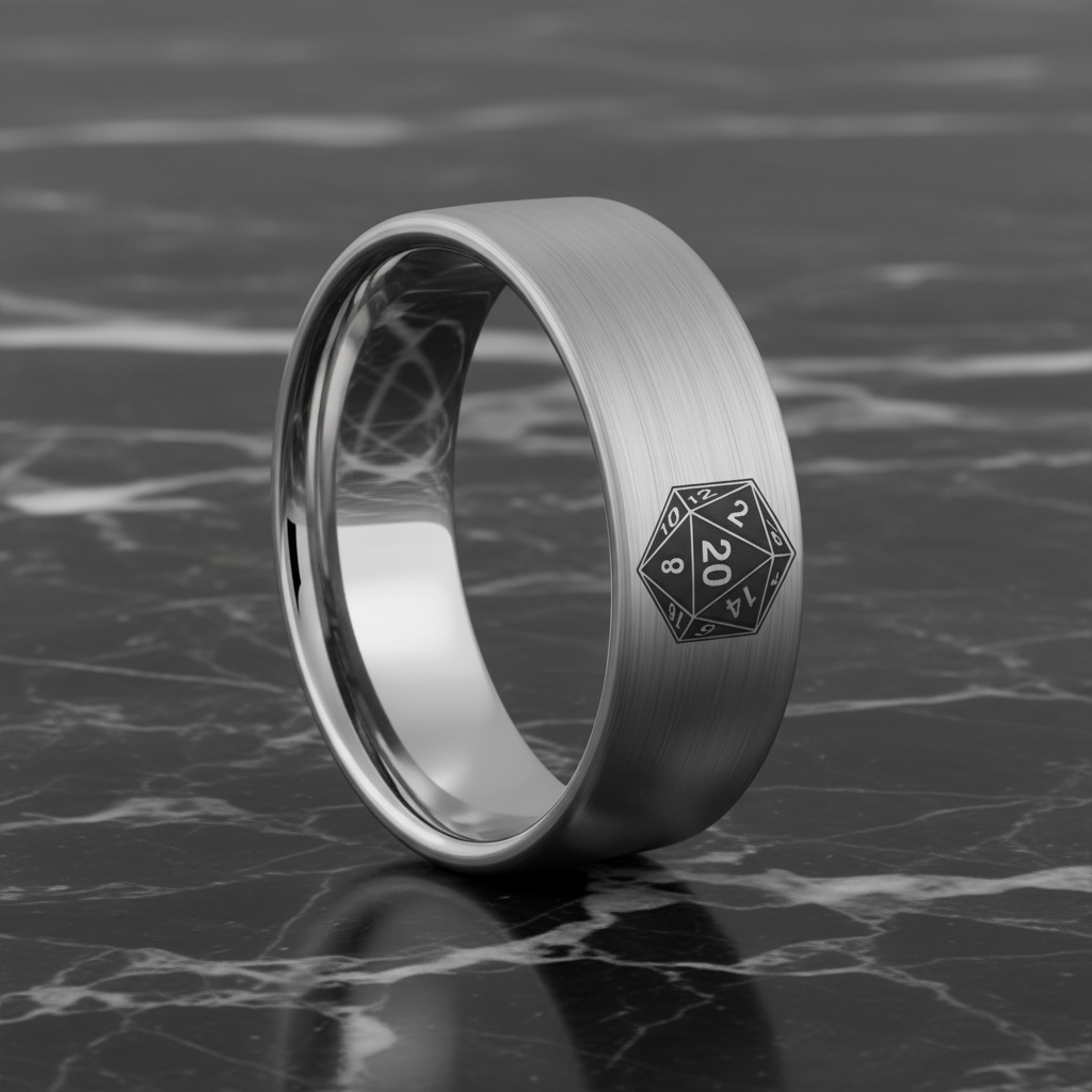 D20 Brushed Tungsten Men's Wedding Band