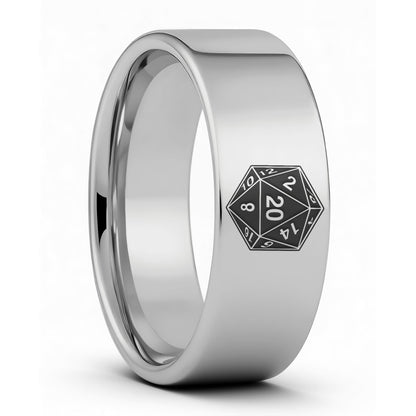 One D20 Tungsten Men's Wedding Band displayed on a plain white background