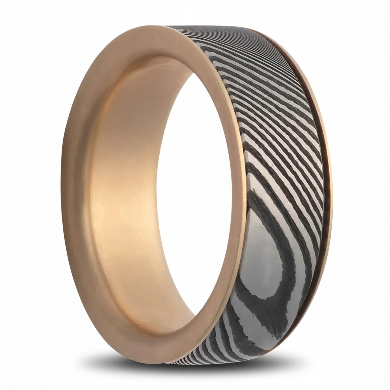 Damascus Steel & 14k Gold Spinner Wedding Band