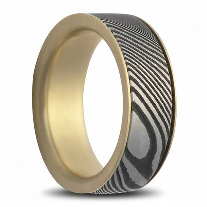 Damascus Steel & 14k Gold Spinner Wedding Band