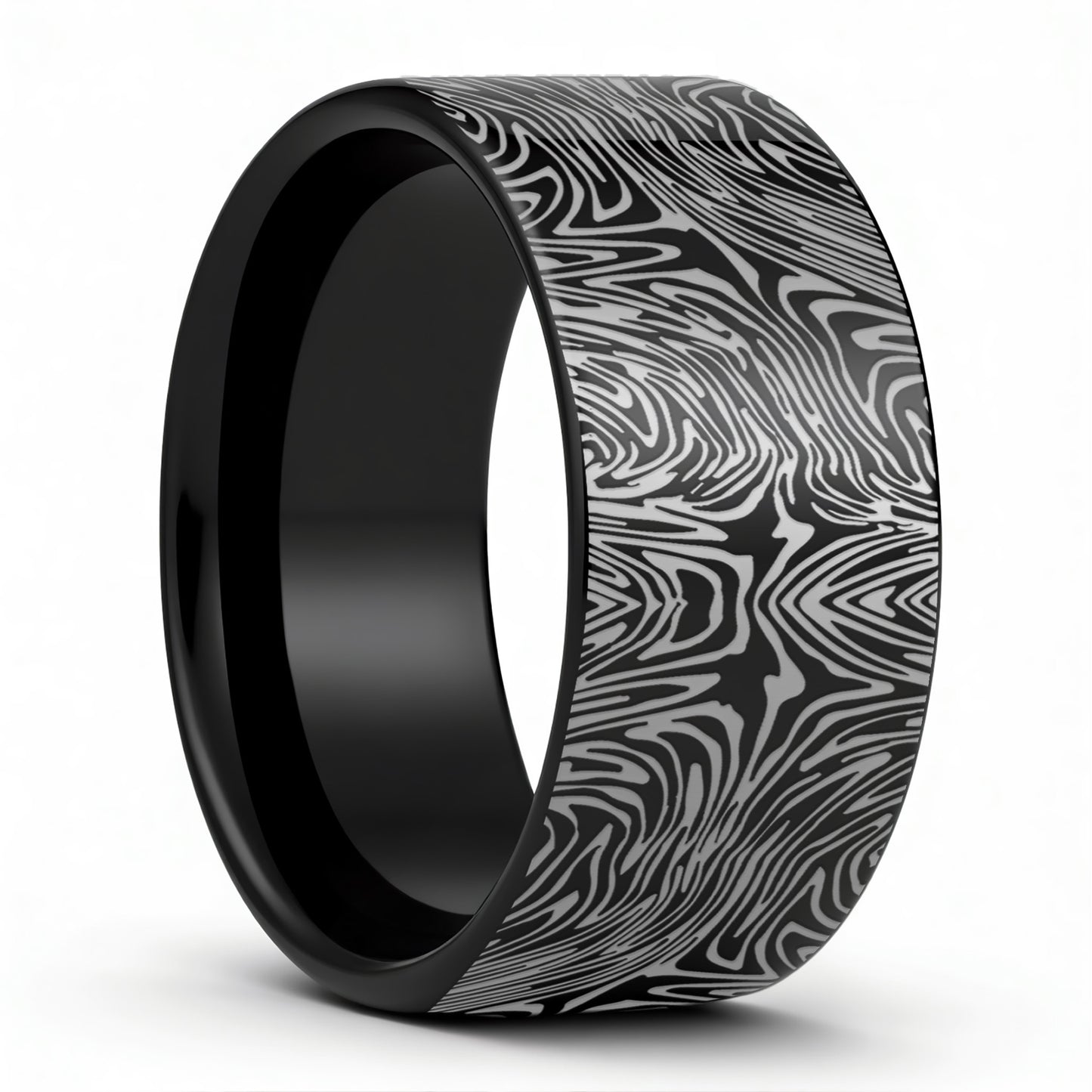 Damascus Steel Pattern Engraved Tungsten Men's Wedding Band