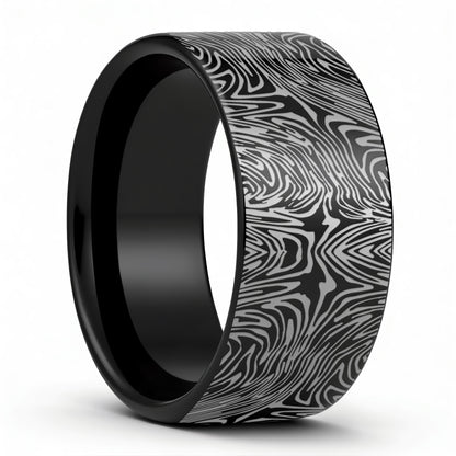 Damascus Steel Pattern Engraved Tungsten Men's Wedding Band