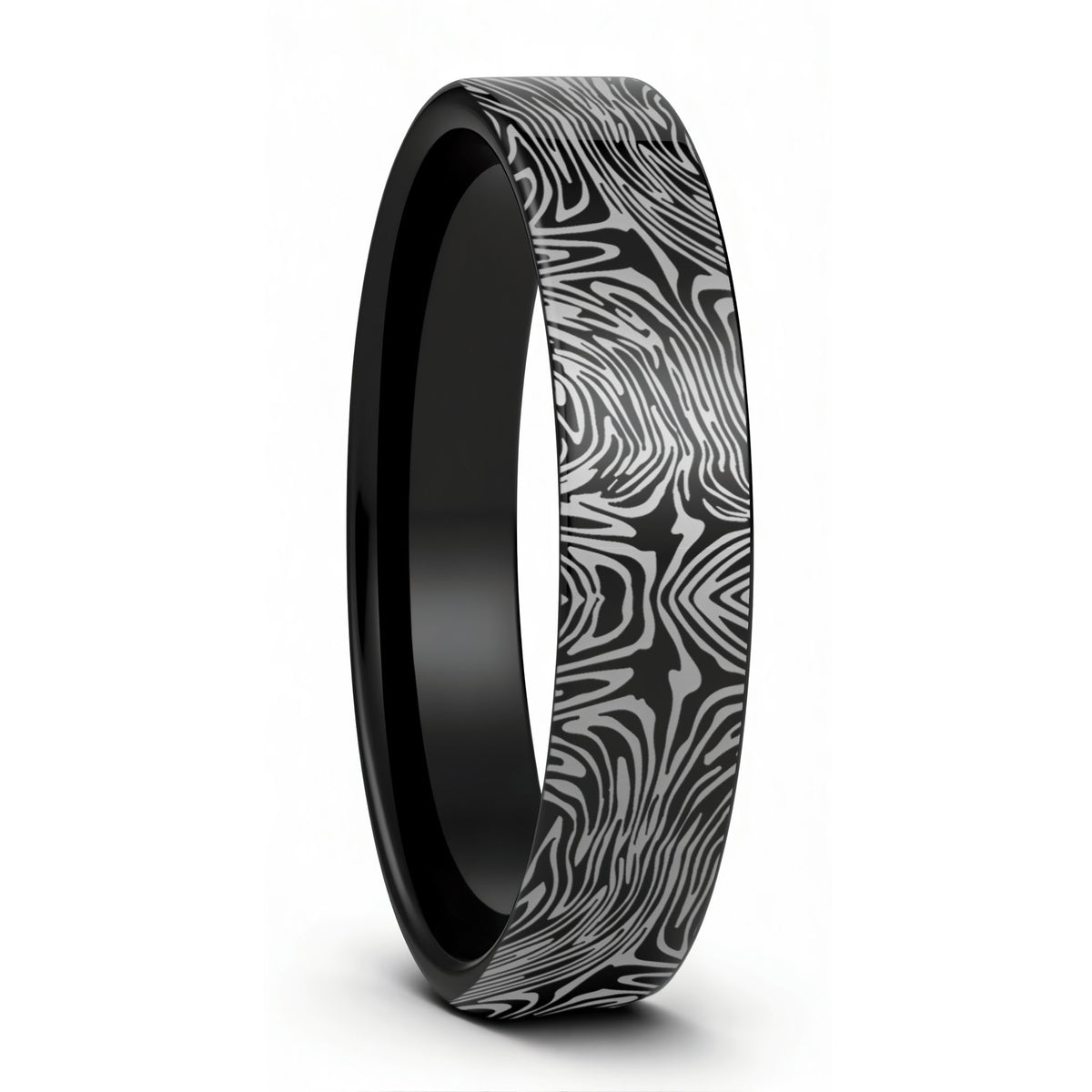 Damascus Steel Pattern Engraved Tungsten Men's Wedding Band