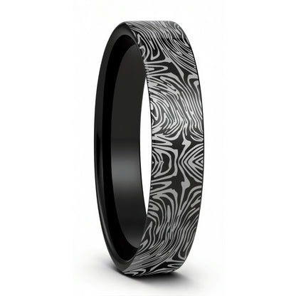 Damascus Steel Pattern Engraved Tungsten Men's Wedding Band
