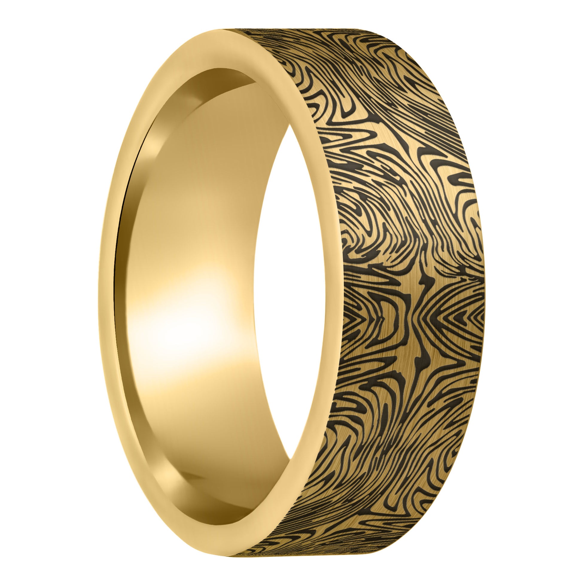 Damascus Steel Pattern Engraved Brushed Gold Tungsten Men's