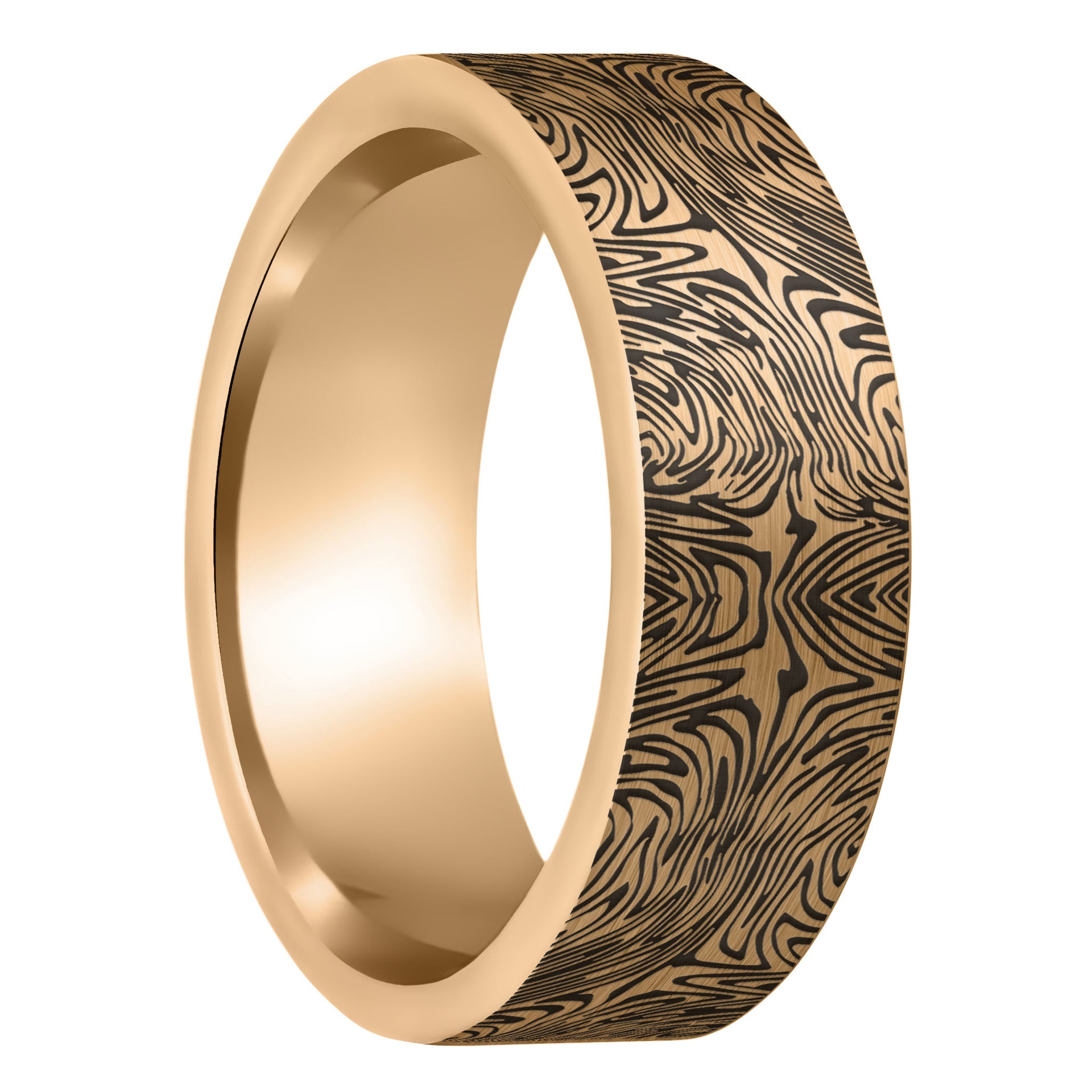 Damascus Steel Pattern Engraved Brushed Rose Gold Tungsten