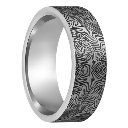 Damascus Steel Pattern Engraved Brushed Tungsten Men's Wedding Band