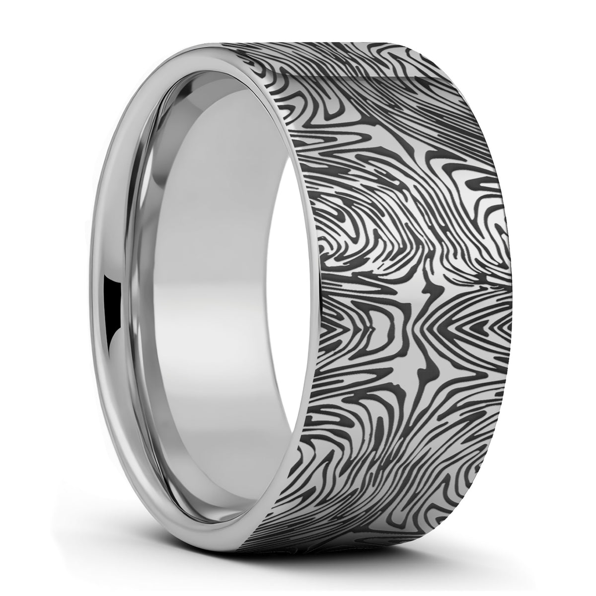 Damascus Steel Pattern Engraved Tungsten Men's Wedding Band