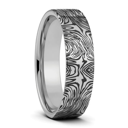 Damascus Steel Pattern Engraved Tungsten Men's Wedding Band