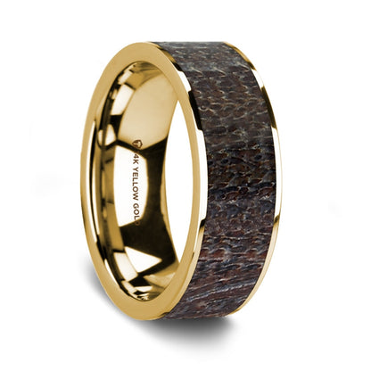 Dark Deer Antler Inlay 14k Yellow Gold Men's Wedding Band
