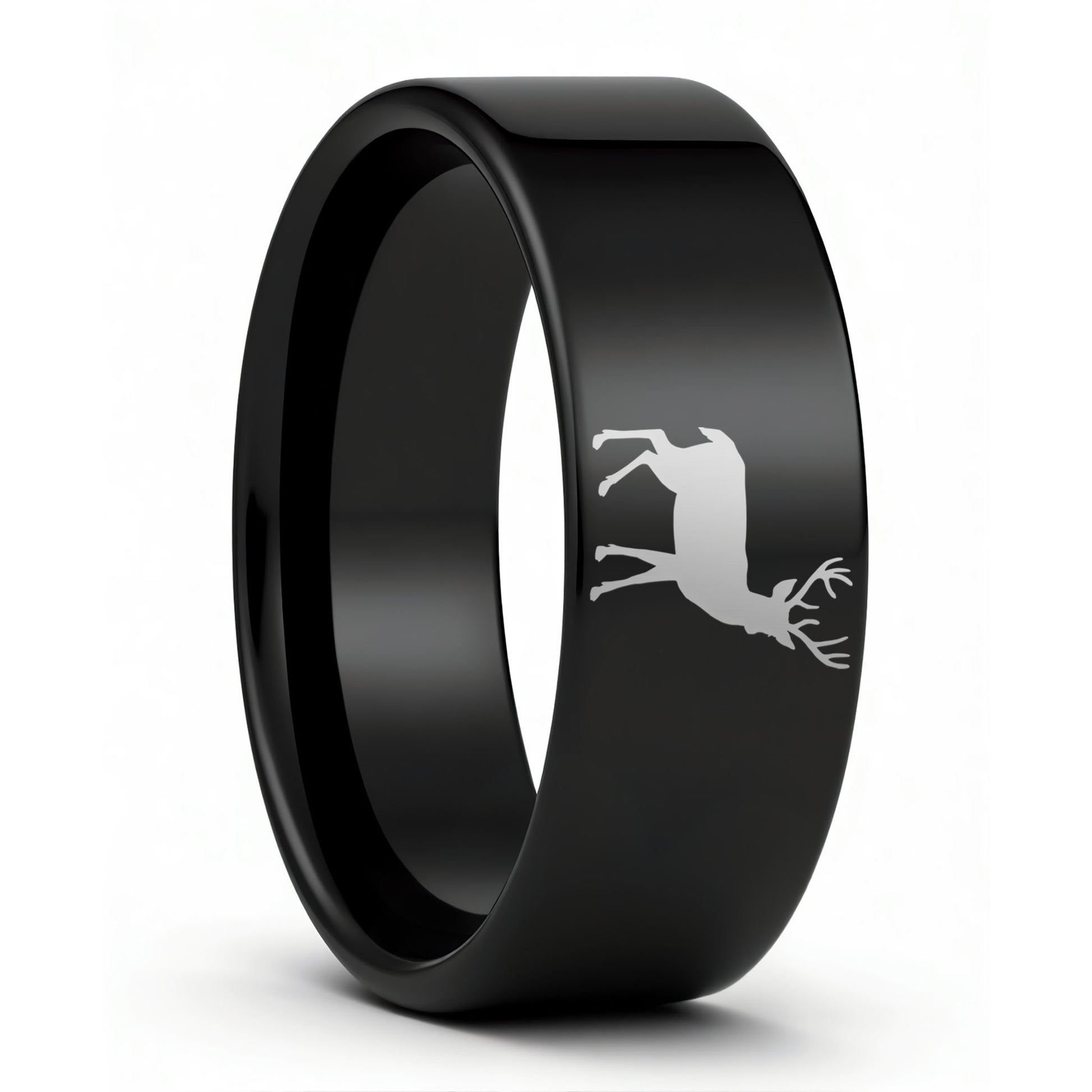 One Deer Black Tungsten Men's Wedding Band displayed on a plain white background