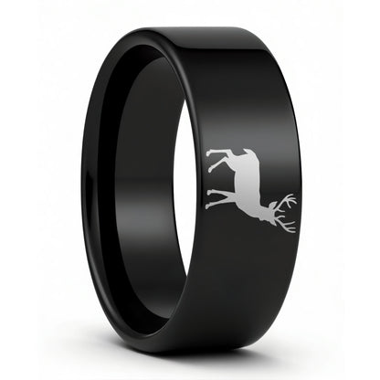 One Deer Black Tungsten Men's Wedding Band displayed on a plain white background