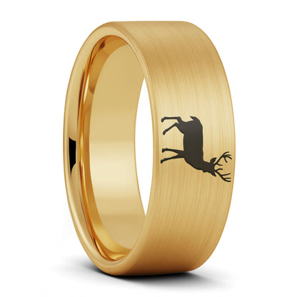 A deer brushed gold tungsten men's wedding band displayed on a plain white background.