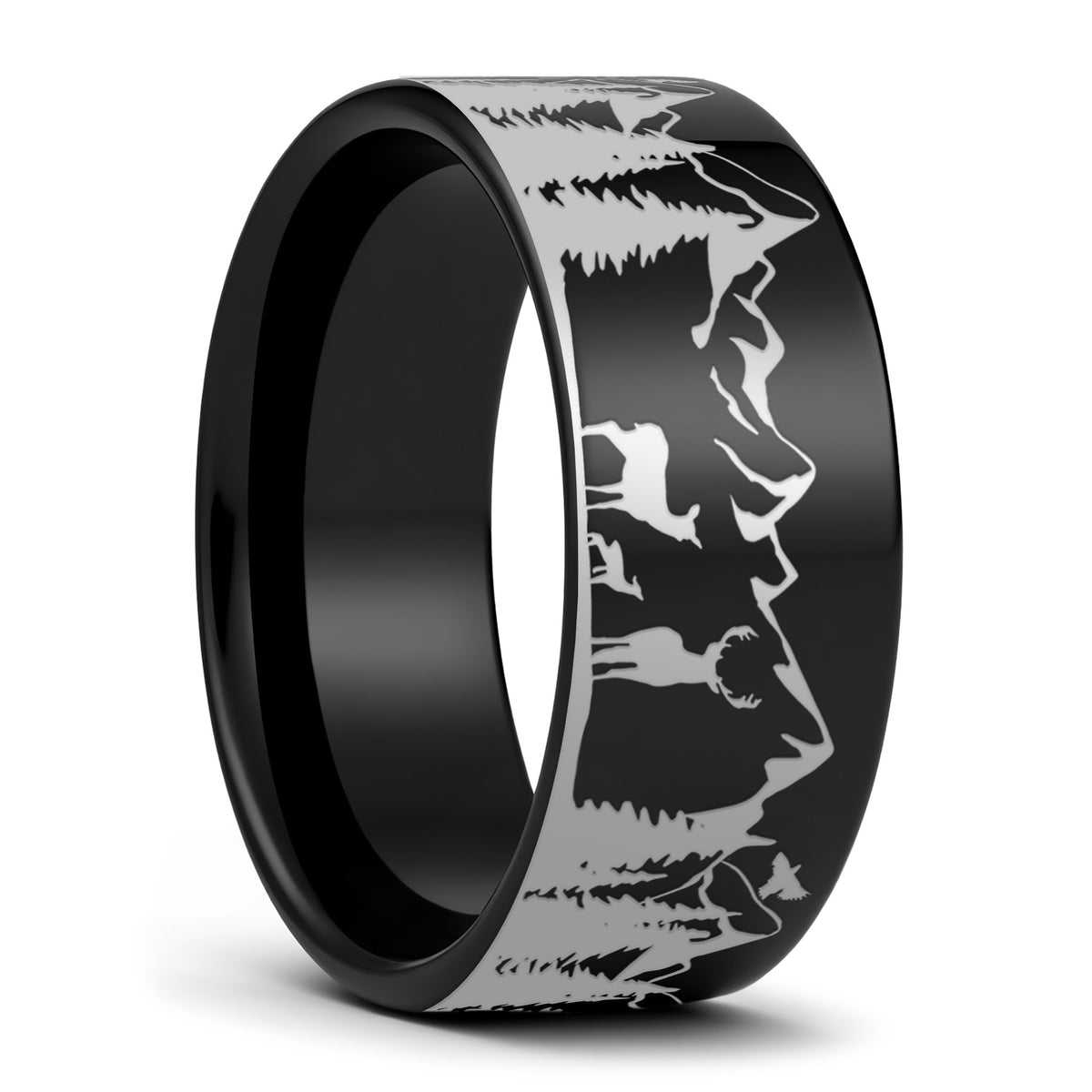 Deer & Mountain Range Tungsten Men's Wedding Band
